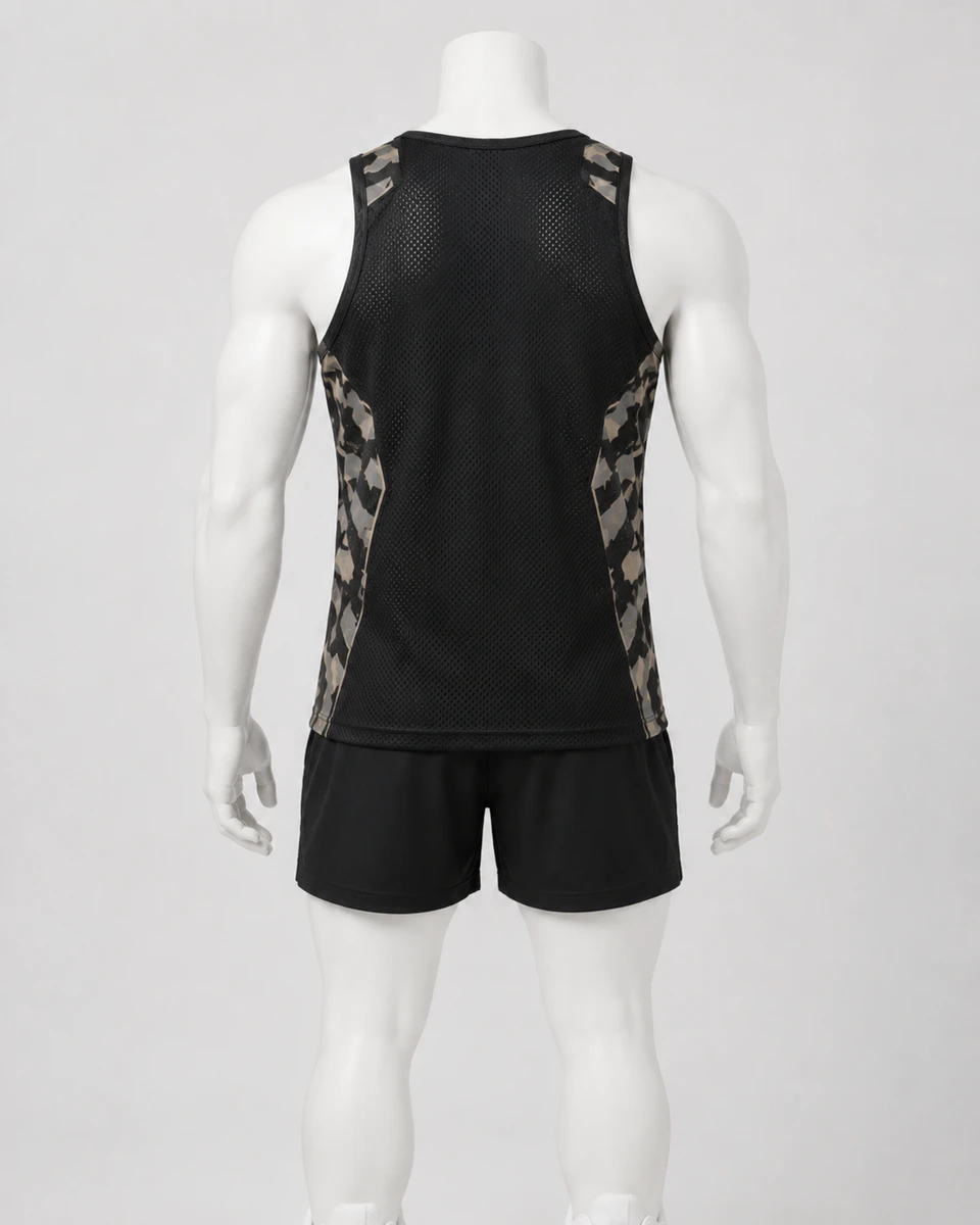 Back view of custom athletic tank top with private label manufacturing