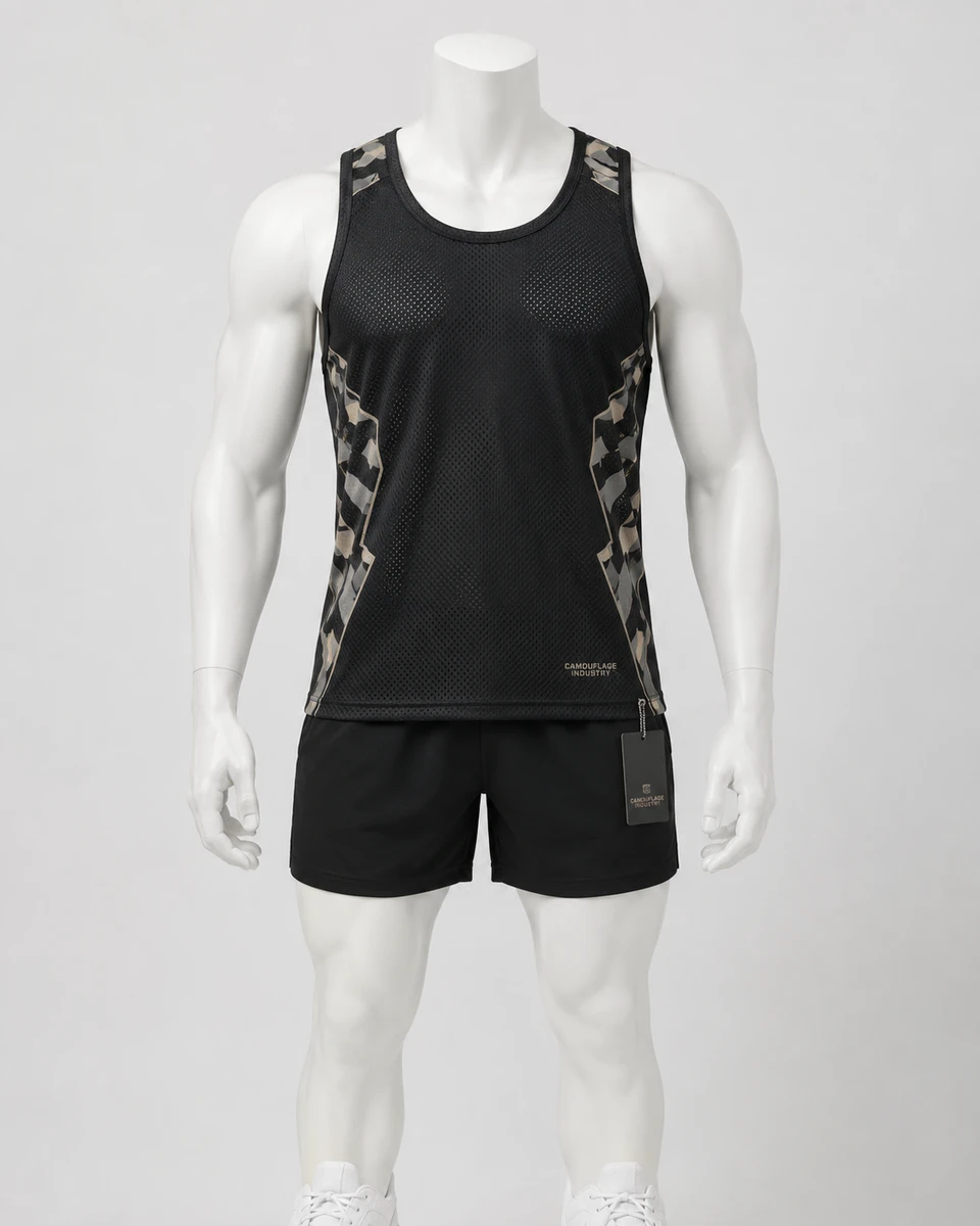Front view of custom unisex athletic tank top manufactured for private label sportswear brands