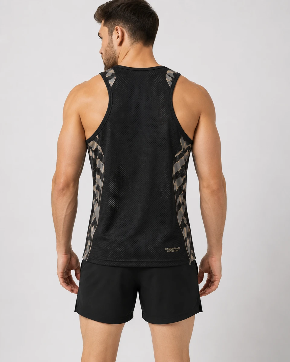 Back view of custom athletic tank top with private label manufacturing