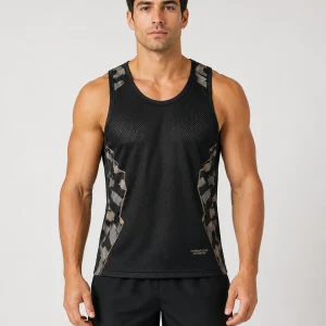 Front view of custom unisex athletic tank top manufactured for private label sportswear brands
