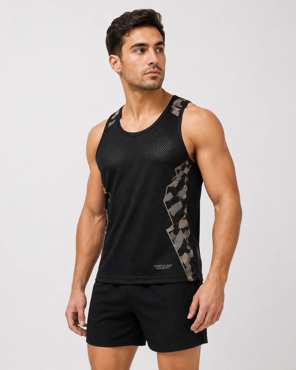 Side profile of premium custom athletic tank top