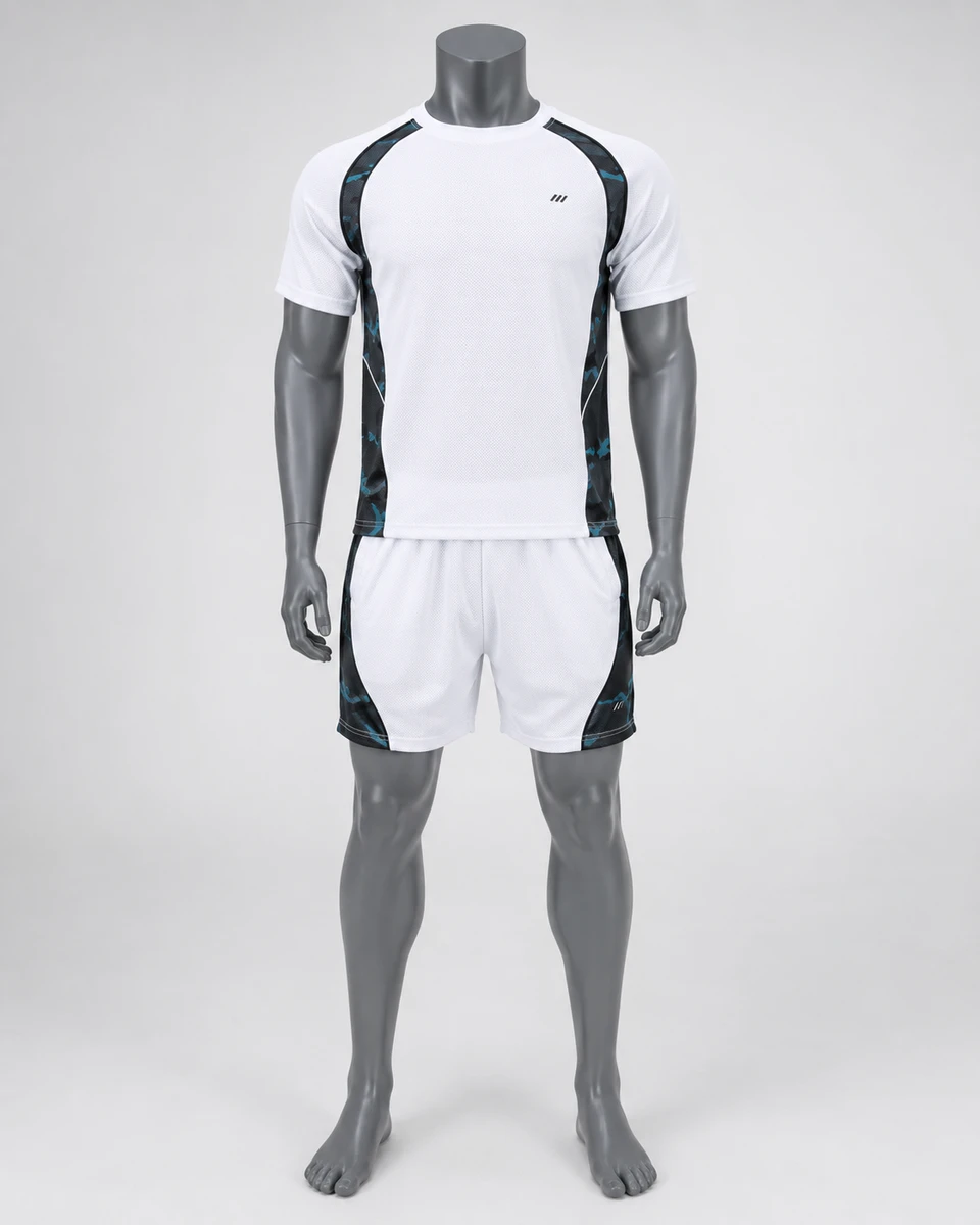 Front view of custom unisex training activewear set manufactured for private label fitness brands