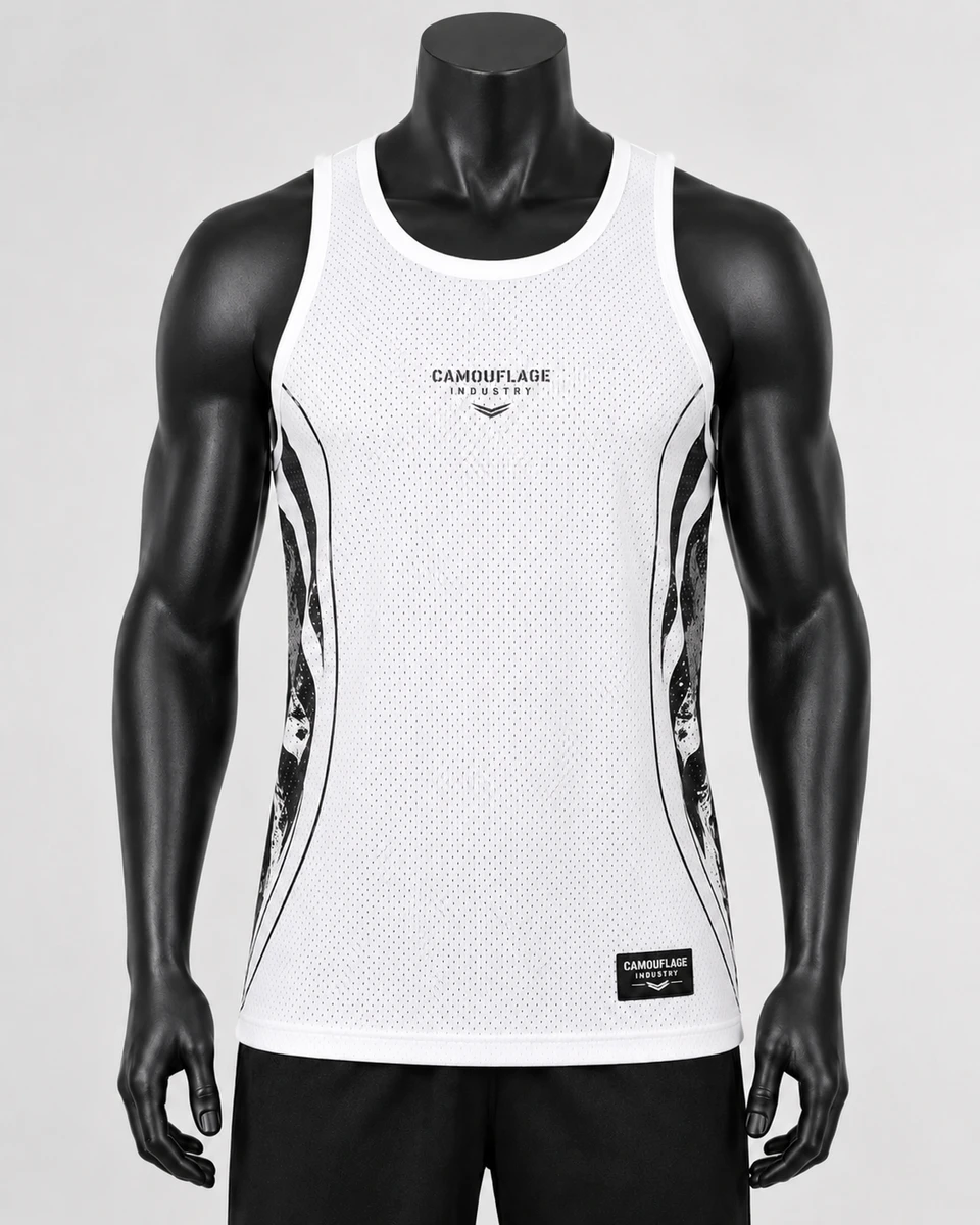 Front view of custom Men fitness tank top manufactured for private label activewear brands