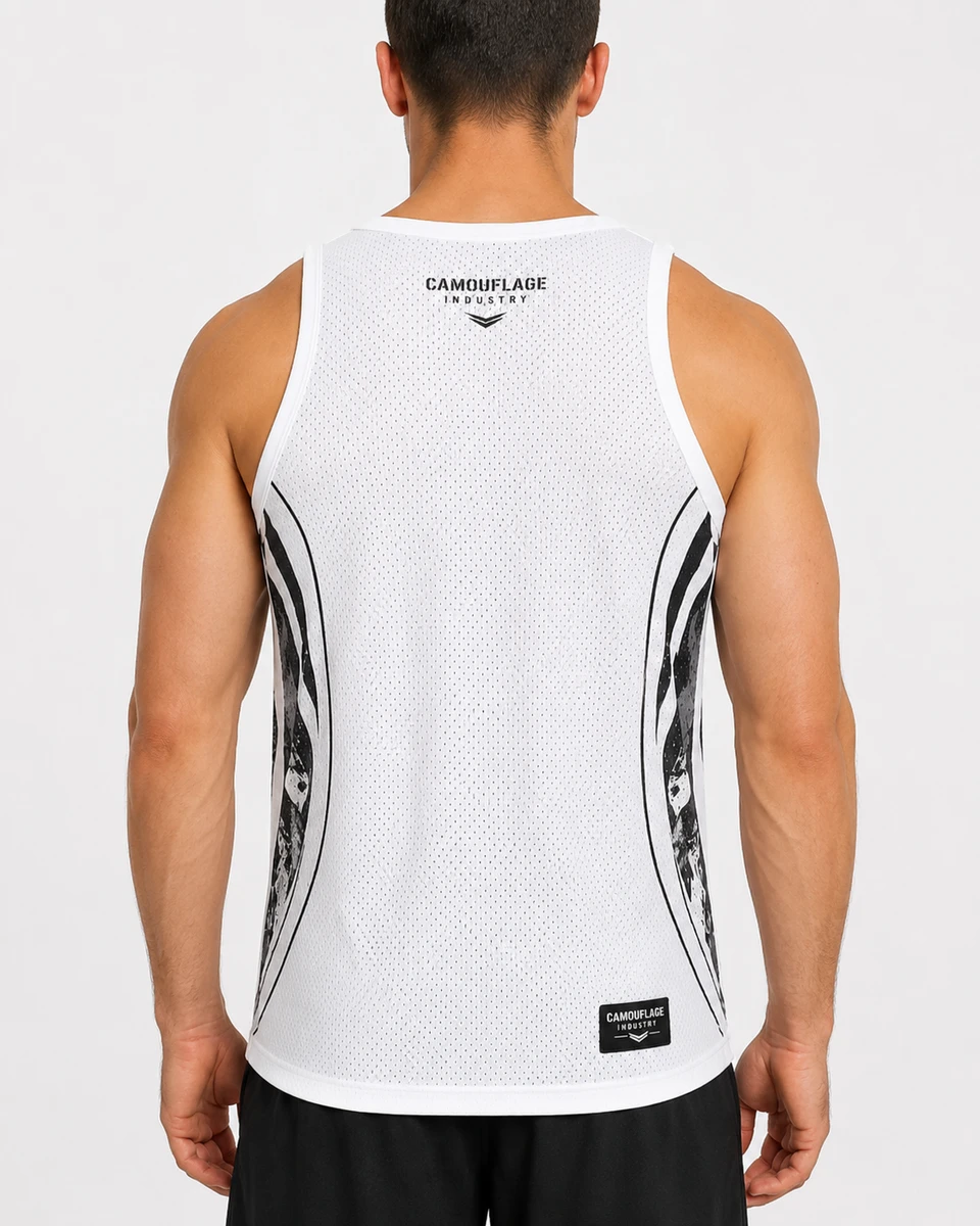 Back view of custom fitness tank top with private label manufacturing