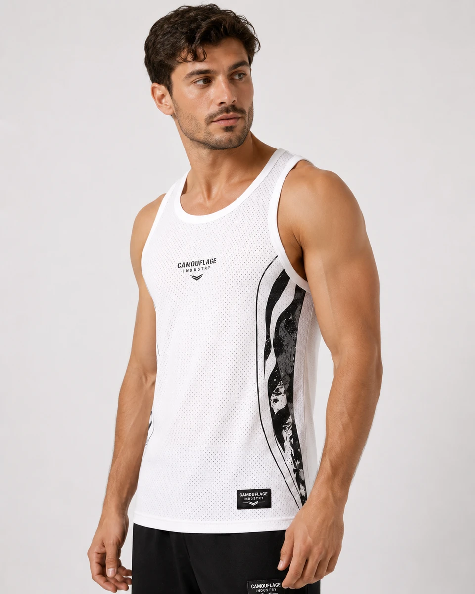 Side profile of premium custom fitness tank top