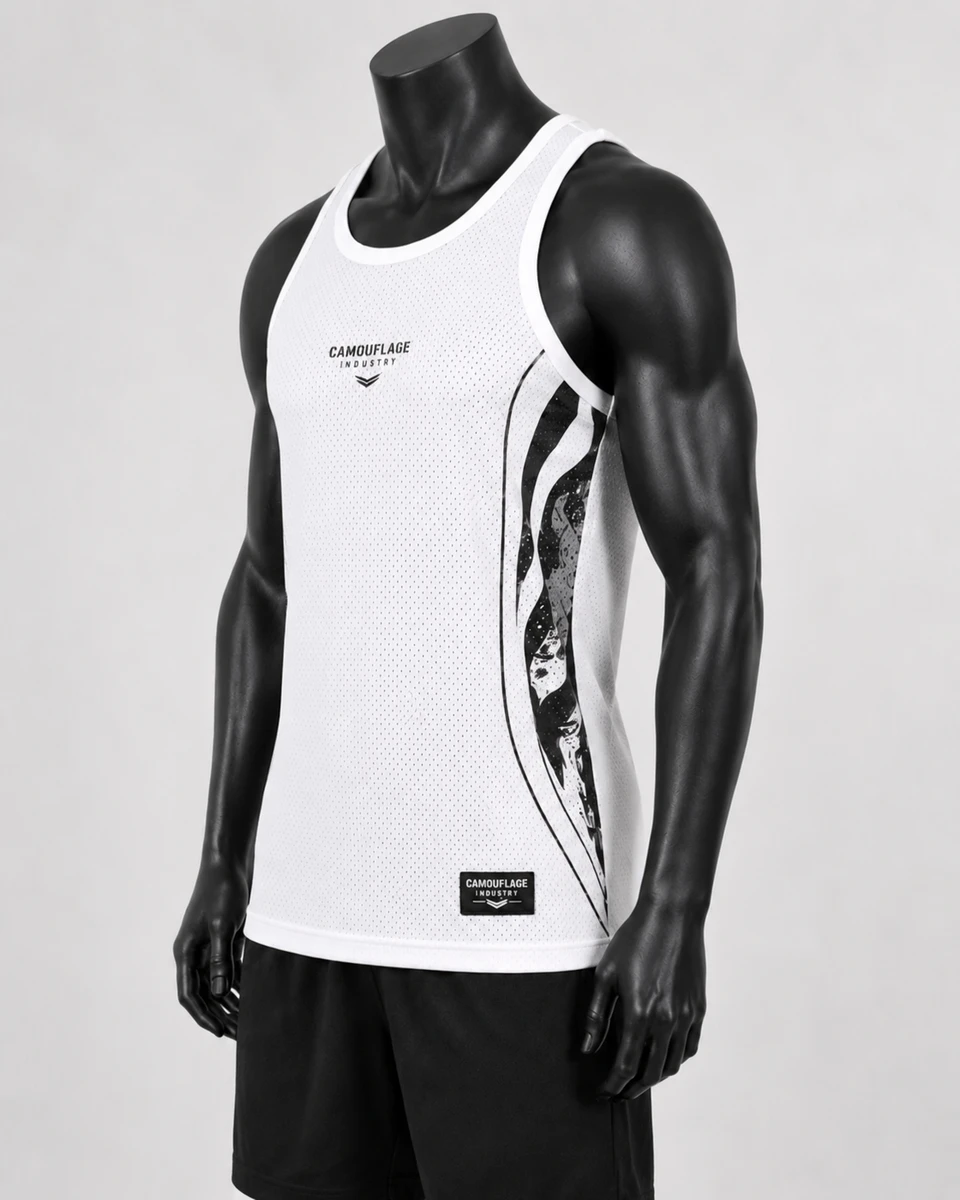 Side profile of premium custom fitness tank top