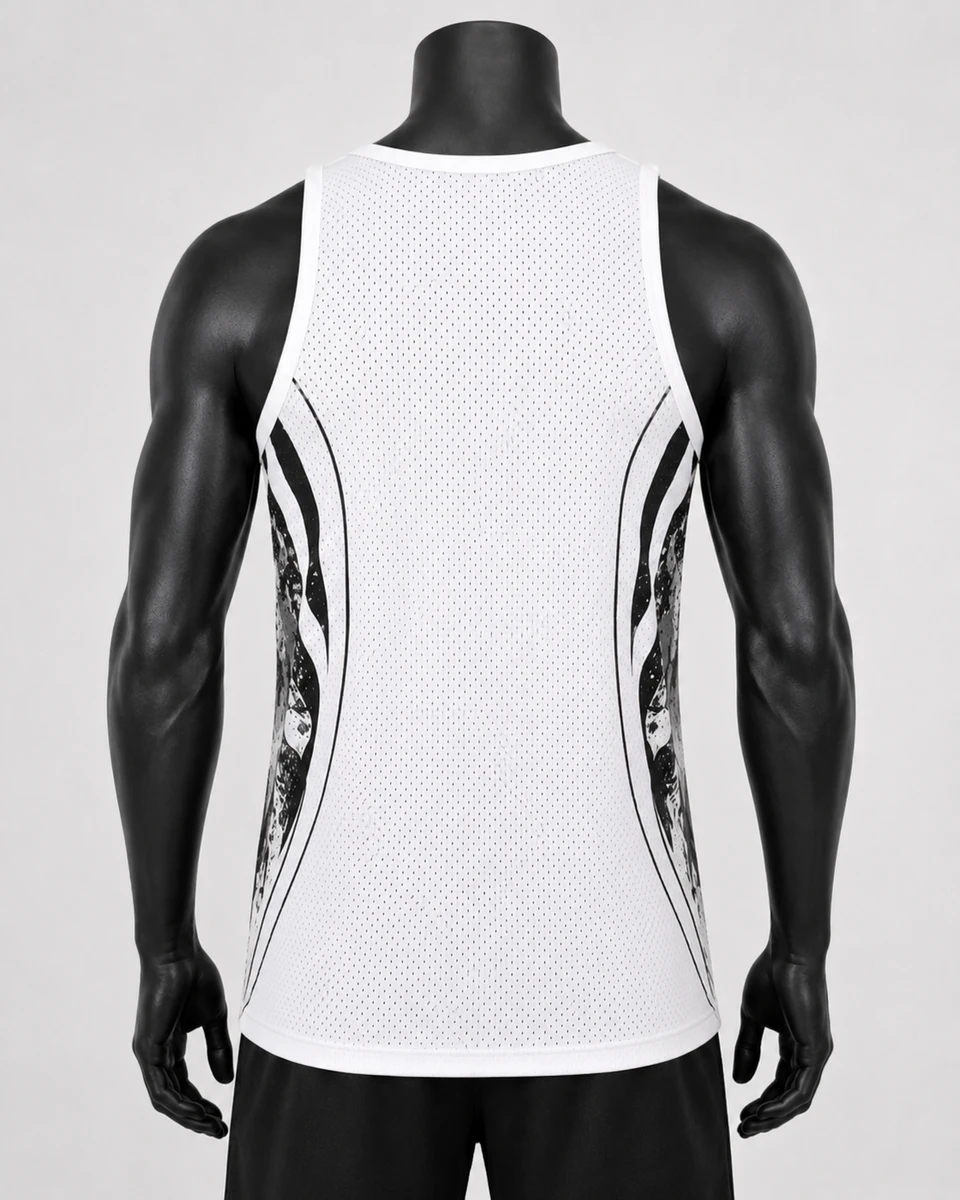 Back view of custom fitness tank top with private label manufacturing