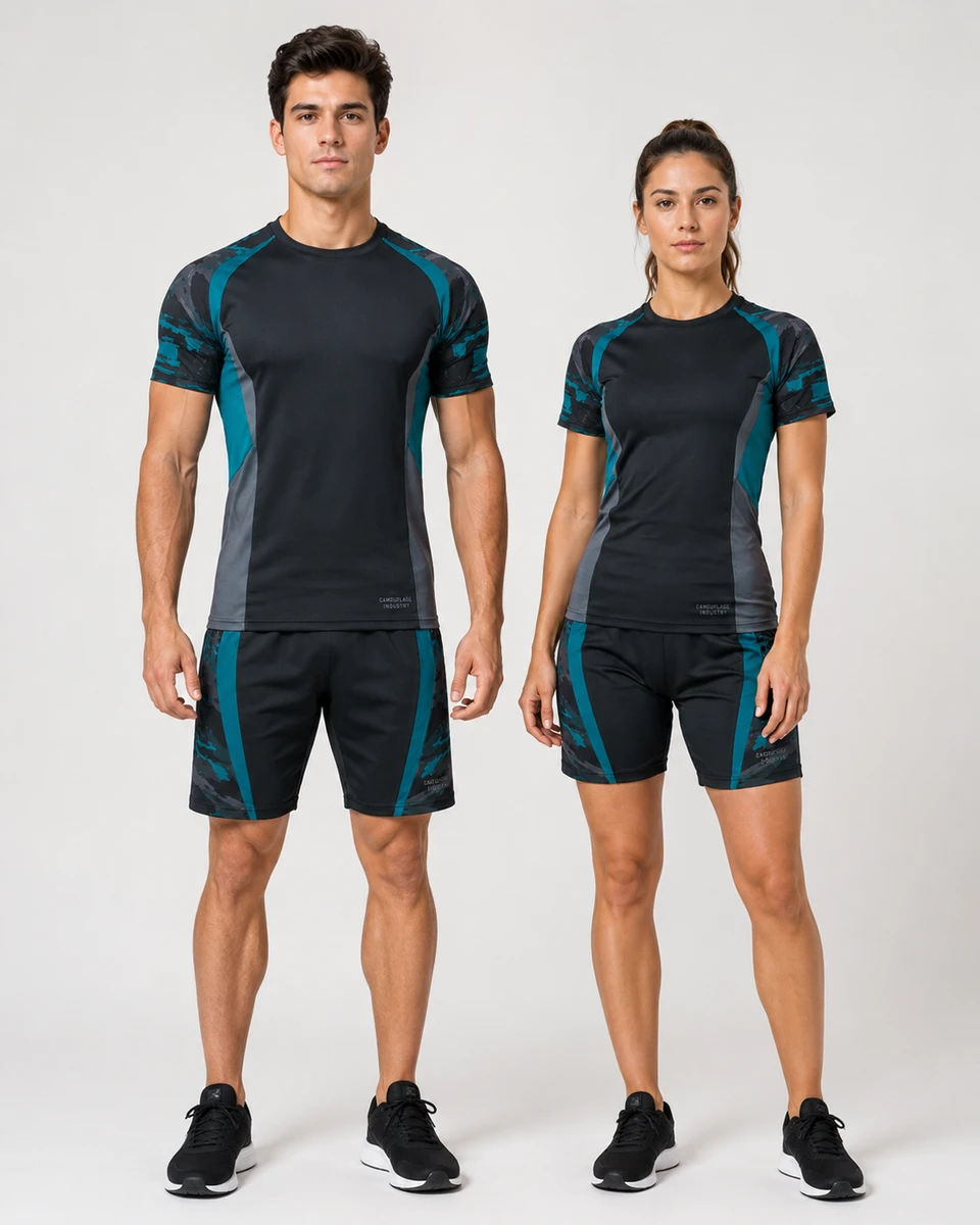 Male model wearing custom unisex performance activewear