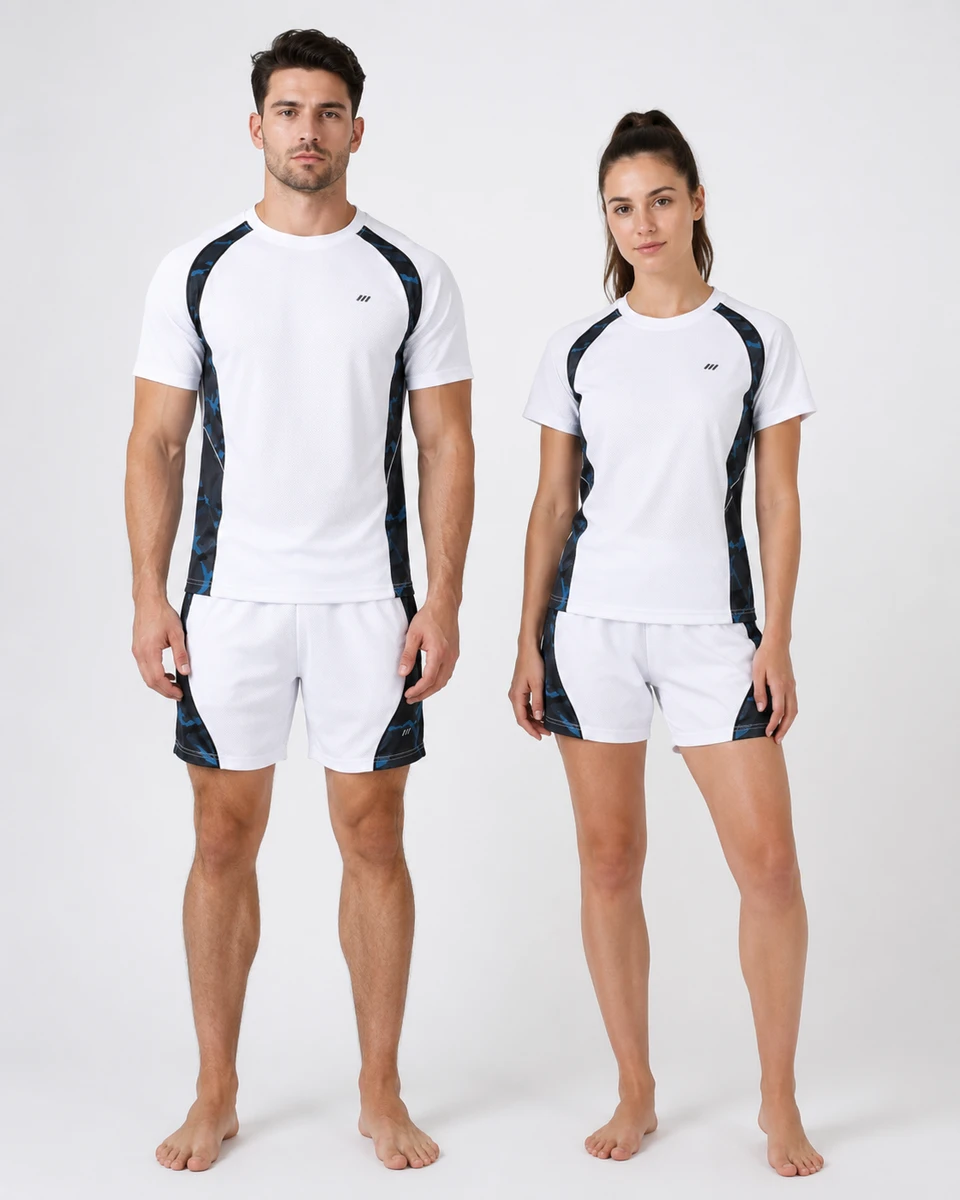 Front view of custom unisex training activewear set manufactured for private label fitness brands