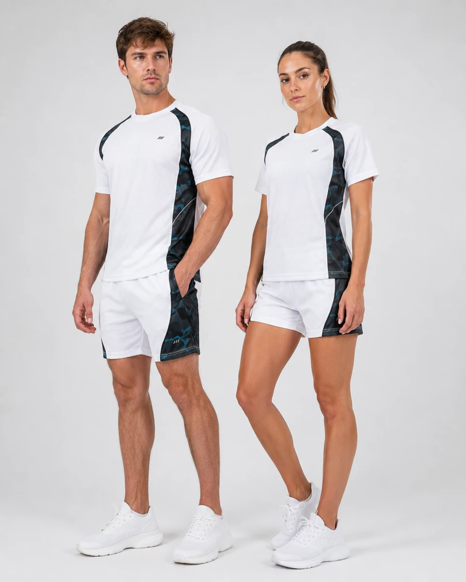 Male and Female athlete wearing custom OEM training activewear set
