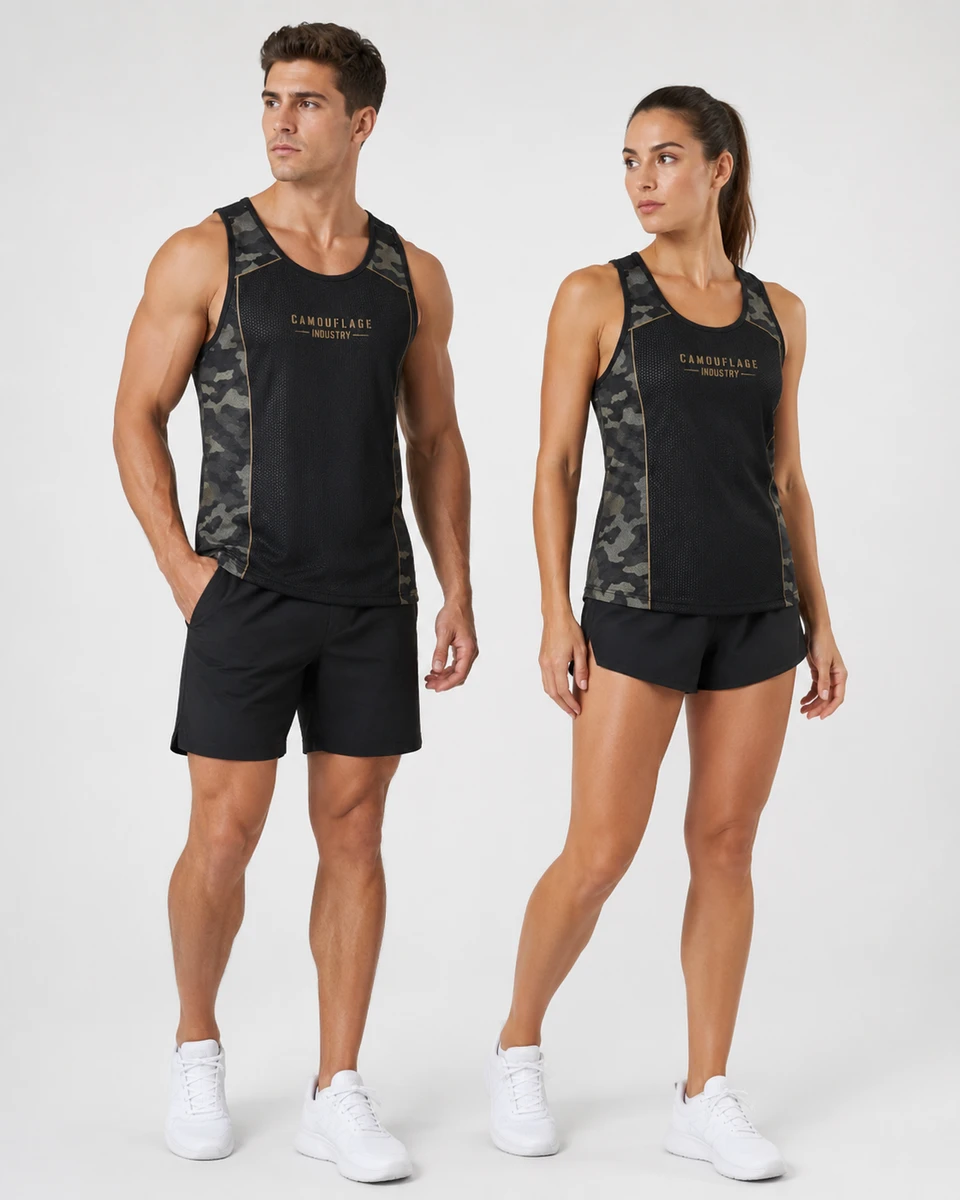 Side profile of premium custom sleeveless sports tank top