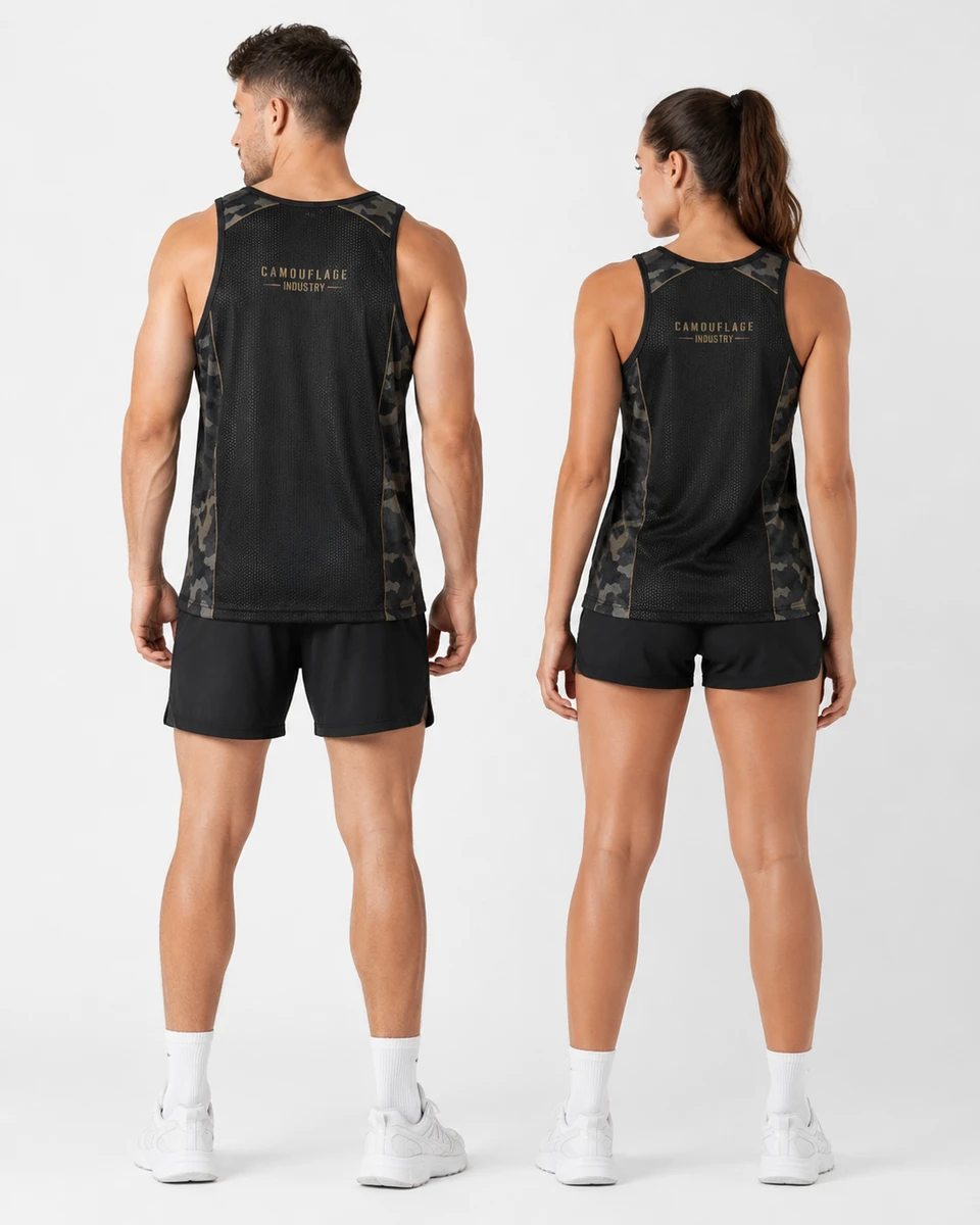 Back view of custom unisex performance tank top