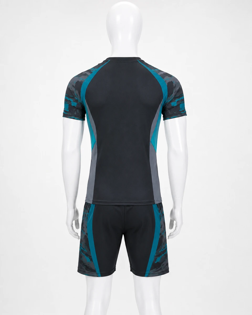 Back view of custom unisex performance activewear set