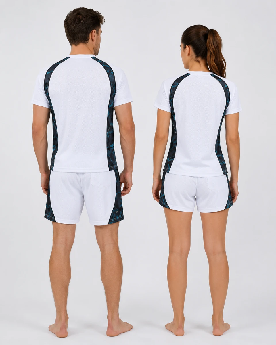 Back view of premium unisex training activewear set with custom branding