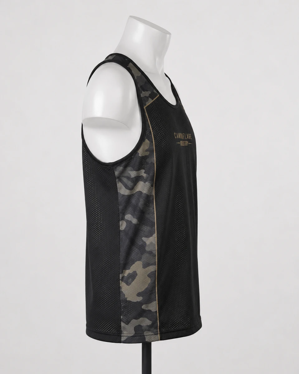 Side profile of premium custom sleeveless sports tank top