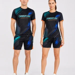 Front view of custom unisex athleisure activewear set manufactured for private label clothing brands