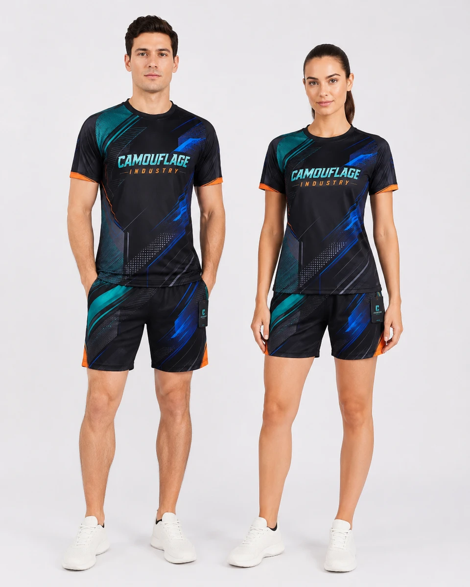 Front view of custom unisex athleisure activewear set manufactured for private label clothing brands