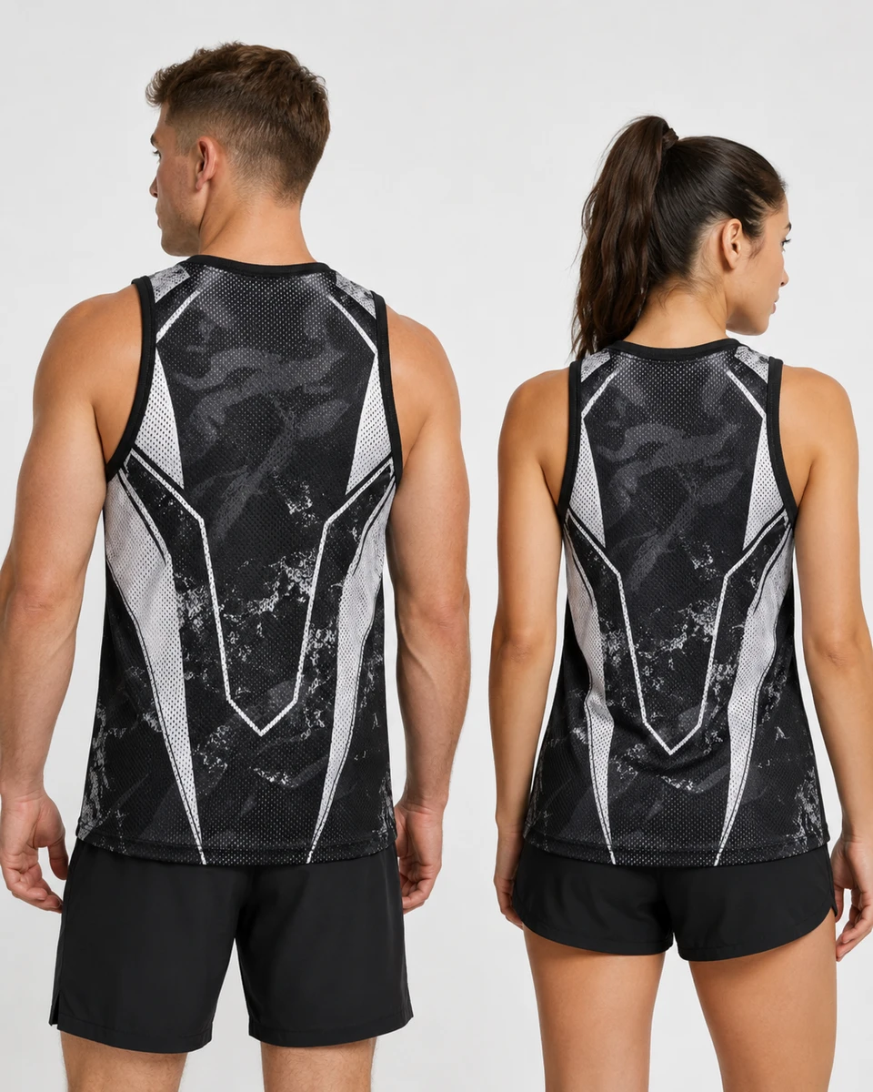 Back view of custom workout tank top with private label manufacturing