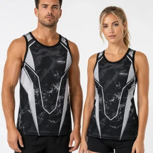 Front view of custom unisex workout tank top for OEM sportswear manufacturing