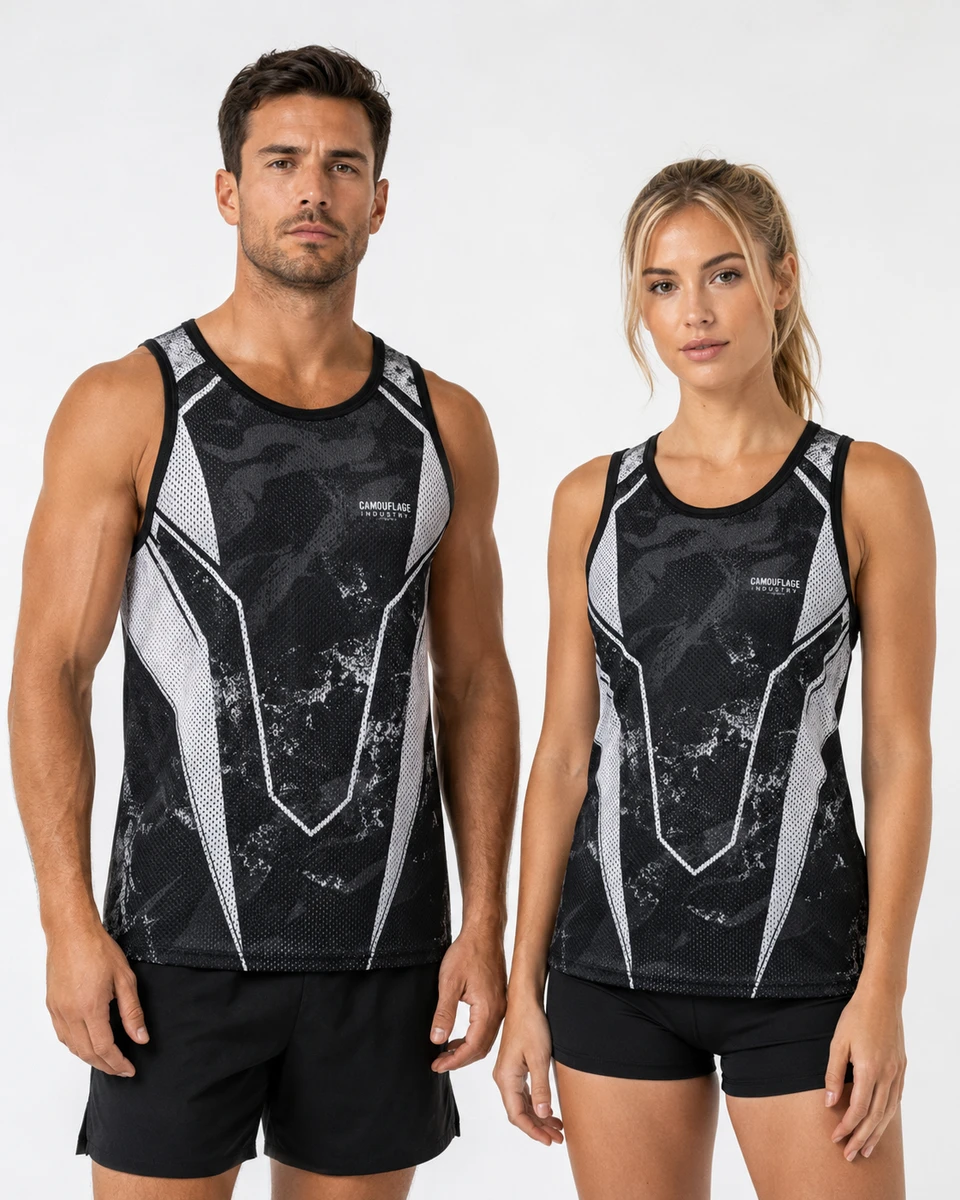 Front view of custom unisex workout tank top for OEM sportswear manufacturing
