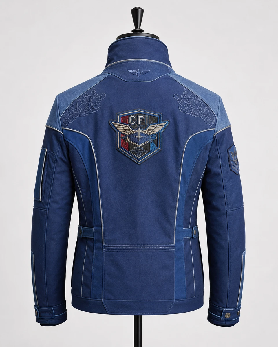 Back view of custom aviation utility field jacket manufactured for clothing brands