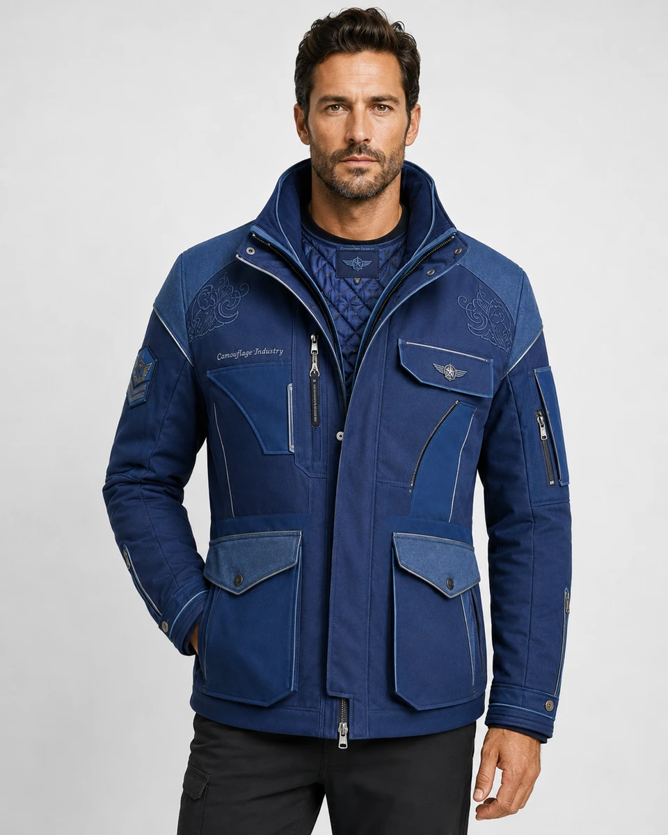 Front view of custom unisex aviation utility field jacket for private label apparel brands