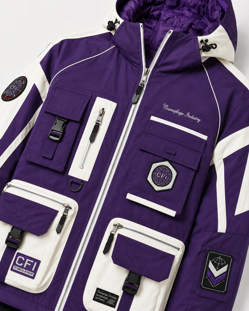 Close-up of premium zipper, stitching, and fabric on Techwear jacket
