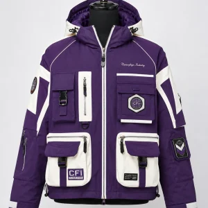 Front view of custom Techwear jacket manufactured for private label outdoor apparel brands