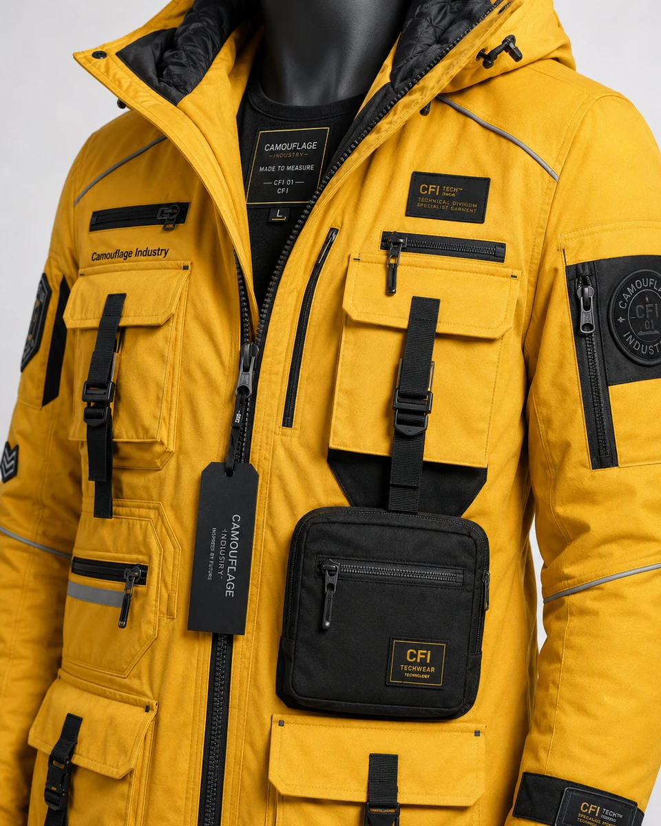 Close-up of heavy-duty zipper, reinforced stitching, and premium fabric on explorer utility jacket