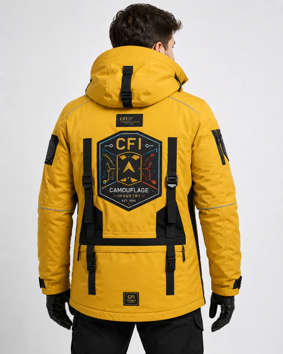 Back view of custom explorer utility jacket manufactured for OEM clothing brands