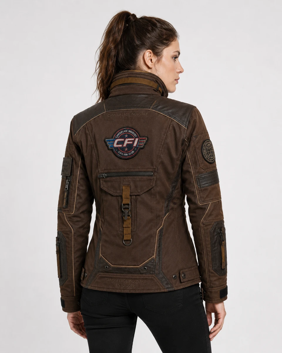 Back view of custom tactical utility field jacket manufactured for clothing brands