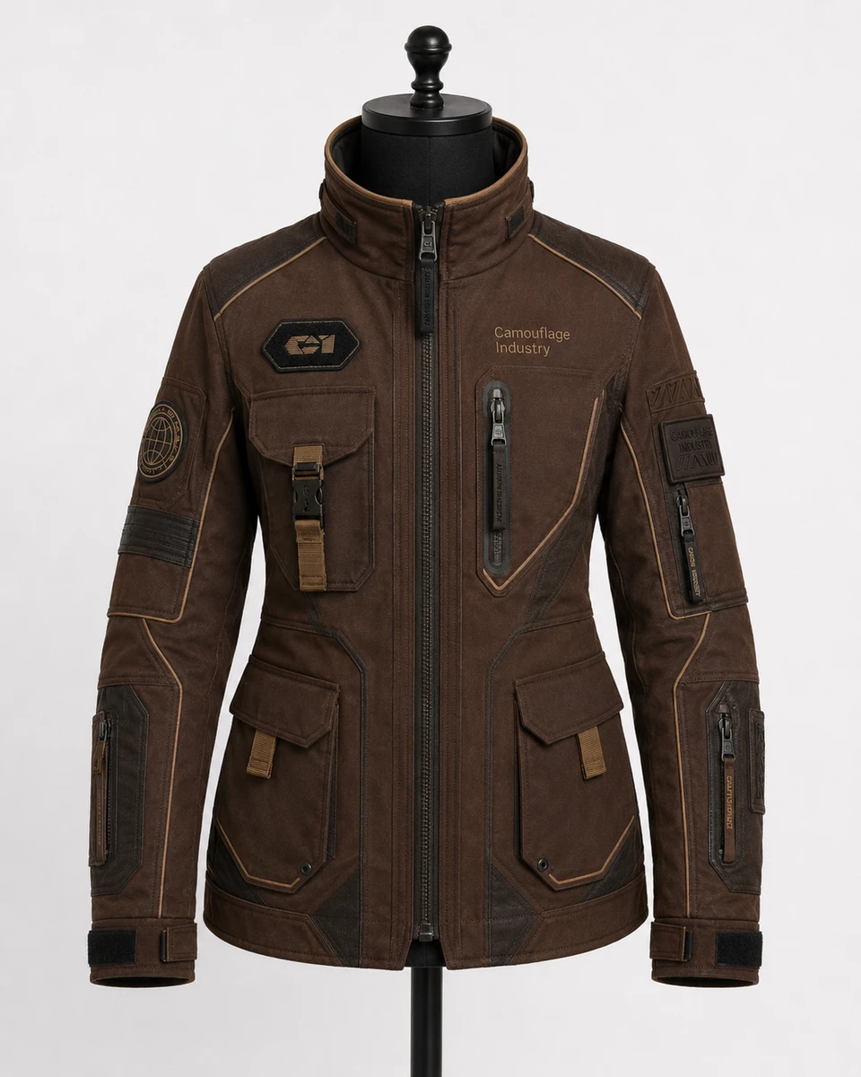 Front view of custom unisex tactical utility field jacket for private label apparel manufacturing