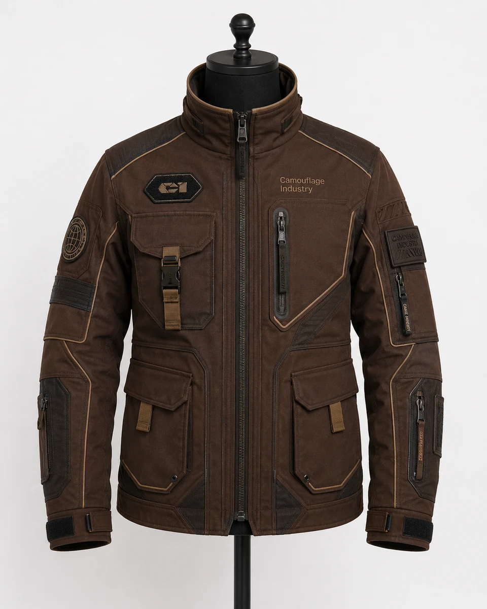 Front view of custom unisex tactical utility field jacket for private label apparel manufacturing